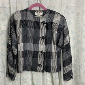 Vintage PSI Michel Hrnjak Blazer PlaidJacket Gray Black Geometric Wool Blend USA